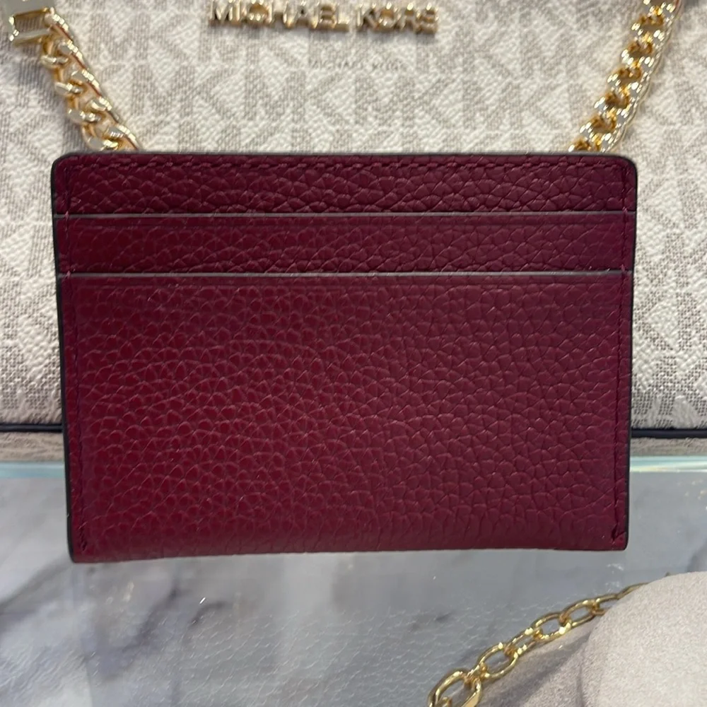 MICHAEL KORS Reed Large Pebbled Leather Card Holder Case Dark Cherry  NWT